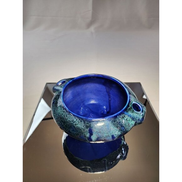 Top Pottery Deep Blue Ocean Fluted Bowl Hanging Pot Home Decor Vintage - Picture 1 of 15